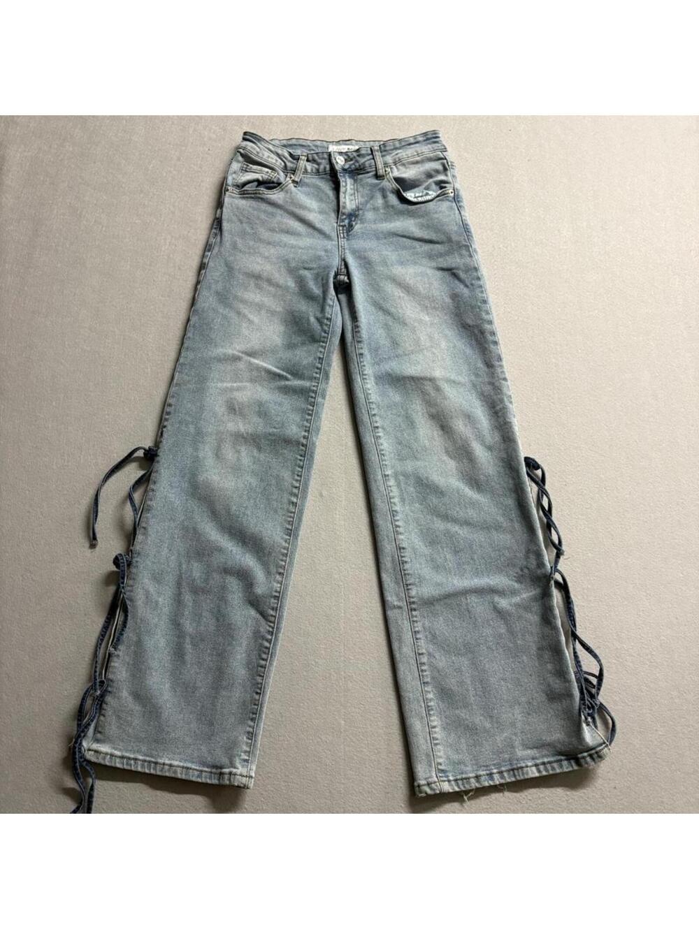 Love Soho Lace Up Side Jeans Womens Size 3 Light Wash Wide Leg Denim Stretch